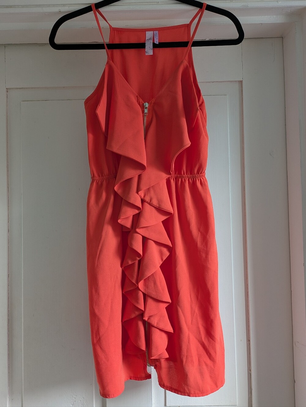 Alya Orange Mini Dress w/ Ruffle & Zipper Detail- S